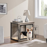 Yaheetech 27.5'' Dog Crate Furniture with Cushion Wooden Dog Crate with Double Doors/Adjustable Feet Side End Table for Small/Medium Dogs, Greige Yaheetech
