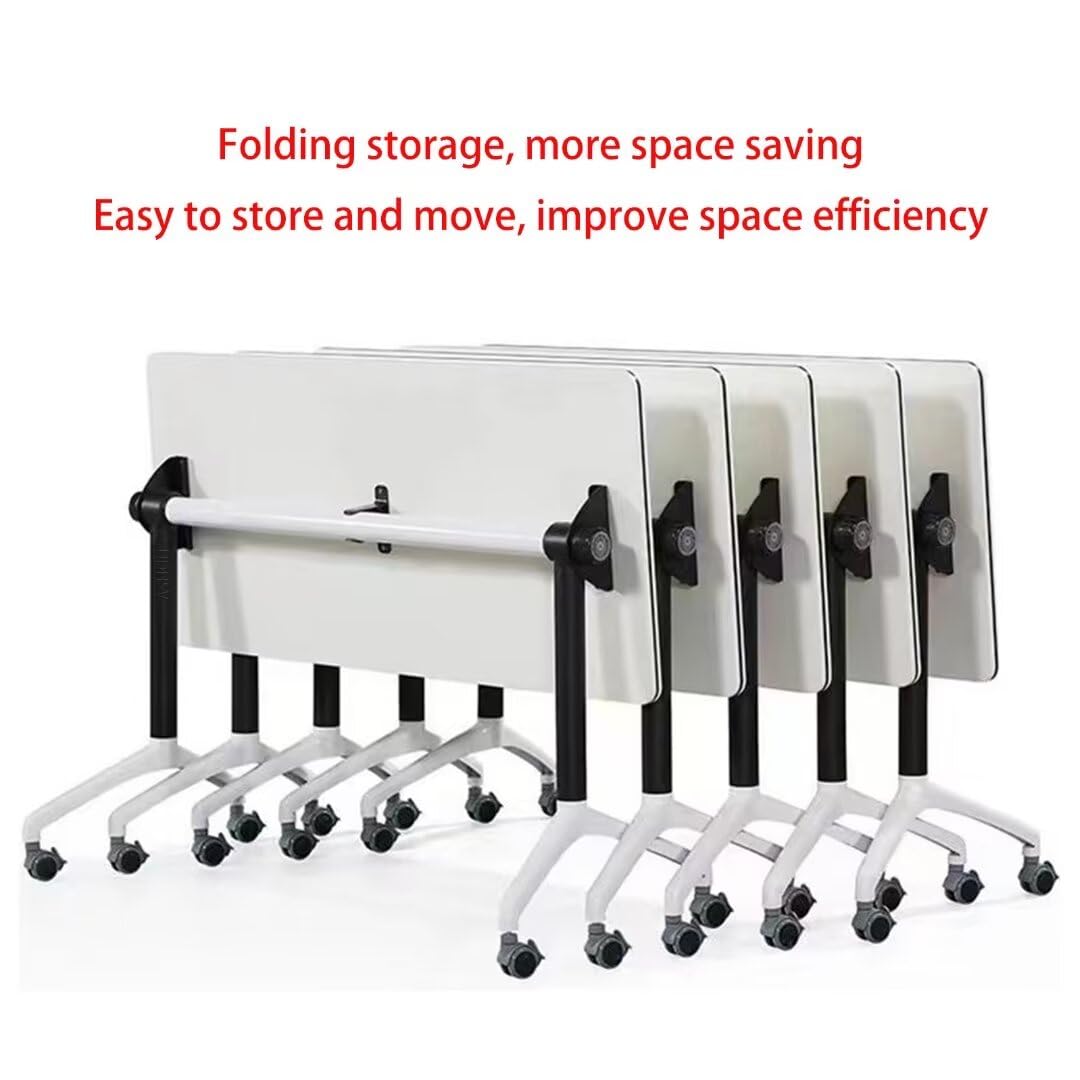 Conference Table,Modern Office Folding Flip Top Mobile Training Table The Table with Wheels is Convenient and Fast,Suitable for Office,Meeting Room,classr White,1pack(47.2×23.6×29.5in) - WoodArtSupply