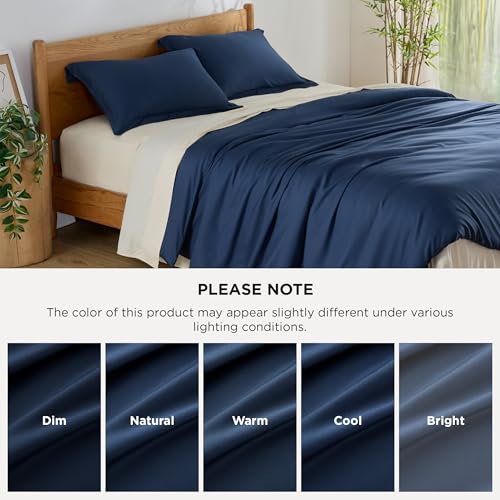 Bedsure 100% Bamboo Duvet Cover King Size - Lightweight Silky Cooling Rayon Derived from Bamboo Comforter Cover Set for Hot Sleepers, Breathable & Moisture-Wicking Bedding Set, Navy Bedsure