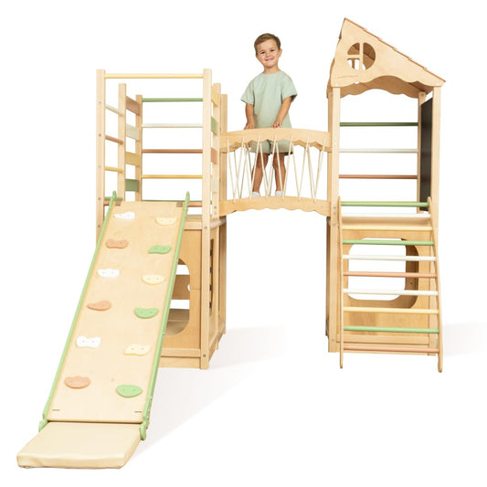 Woodandhearts Toddler Indoor Playground, Indoor Playground for Kids, Jungle Gym for Kids Ages 2-6, Kids Playground Wooden Jungle Gym, Baby Playground Indoor, Toddler Slide playset