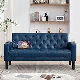 TYBOATLE 62" W Leather Loveseat w/ 2 USB and 2 Cupholders, Mid-Century Modern Tufted Small Love Seat Couches for Office, Living Room, Bedroom, Dorm (1, Blue) TYBOATLE