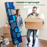 4 Panels Folding Screen Room Divider Abstract Stained Glass Mosaic Blue Spirals Canvas Screen Room Separator Freestanding Protective Decorative Divider Privacy Partition VETEB