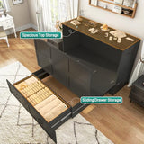 Hlivelood Queen Size Murphy Chest Bed with Drawer and Charging Station, Farmhouse Wood Space-Saving Hidden Folding Bed Chest, Multifunctional Storage Cabinet Beds for Bedroom, Office, Black Hlivelood