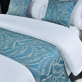 twelves Leaf Pattern Bedrunner Set, Jacquard Bed Scarf Luxury Single Bedding Protector Slipcover Bedroom Guestroom Inn Decor Blue twelves