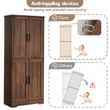 GarveeLife 70" Tall Kitchen Pantry,Farmhouse Storage Cabinet with Adjustable Shelves,Farmhouse Pantry Cabinet with 4 Barn Doors, for Kitchen,Dining Room,Living Room.(Rustic Brown) GarveeLife