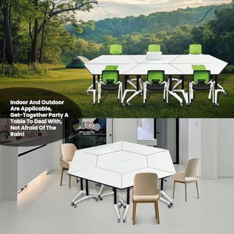 Folding Conference Tables,47.2x23.6x29.5in Modern Conference Room Tables Seminar Mobile Training Tables,with Caster Modular Flip Top Meeting Table for Office Conference Room (Trapezoid, 4 Pack) Crevew