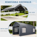 EROMMY Carport, 10' x 20' Heavy Duty Carport with Roll-up Windows，Portable Garage with Removable Sidewalls, Car Canopy with All-Season Tarp and Sandbags for Truck, Tractor, Boat, Gray EROMMY