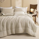 Merryword 100% Linen Comforter Set Queen Natural French Flax Linen Bedding Comforter Set Soft Breathable Moisture Wicking Comfy Bedding 3 Pieces Merryword