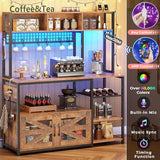 Itaar 47.2 Inch Rustic Brown Bakers Rack with Power Outlet & LED Light - Microwave Stand & Multi-Functional Coffee Bar Cabinet Itaar