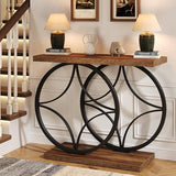 knoworld 39.4" Console Table, Industrial Entryway Table with Anti-Tilt Design, Narrow Wood Accent Sofa Table Behind Couch with Double Circle Base for Entryway, Living Room, Hallway, Foyer knoworld