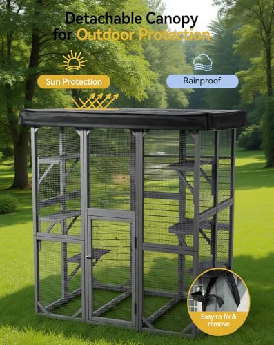 71inch Large Catio Outdoor Cat Enclosure with Weatherproof Cover, Perches and Condo, Walk in Cat House for Multiple Cats Outside PawGiant