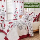 EVENHUG Quilt King Size Red Rose Bedding Set Floral Bedspread Lightweight Reversible Bed Cover with 2 Pillow Shams for All Seasons 3 Pieces (106"X96") EVENHUG
