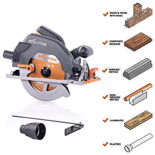 Evolution Power Tools R185CCS 7-1/4" TCT Multi-Material Cutting Circular Saw, 7-1/4", Orange - WoodArtSupply