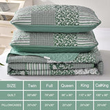 Mybedsoul Green Quilt Set Full Size, 3 Pieces Plaid Floral Bedspread Set Patchwork Reversible Bedding Set Microfiber Lightweight Bedspread Coverlet Set for All Season 78"x90" Mybedsoul