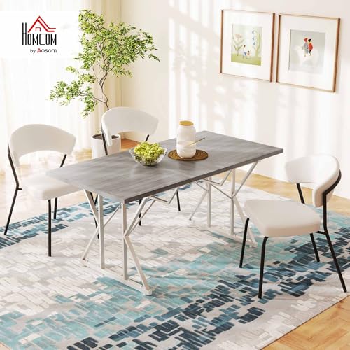 HOMCOM 47"-63" Expandable Dining Table for 4-6 People, Farmhouse Dinner Table with Heavy Duty Metal Trestle Base, Rectangle Kitchen Desk, Distressed Gray HOMCOM