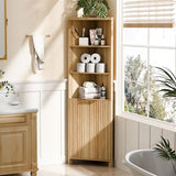 VINGLI 68" Tall Corner Cabinet with Fluted Doors,Corner Bathroom Storage Cabinet Pantry Hutch Display Shelves Adjustable for Kitchen, Living Room Modern Space Saver Shelf Bathroom Furniture,Oak VINGLI