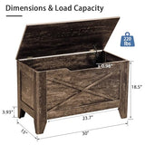 VECELO 30.5" W Farmhouse Storage Bench with Handwoven Wicker-Style Cushion, Entryway Shoe Ottoman with Metal Safety Hinges, Rustic Shoe Bench for Bedroom, Living Room, or Entryway, Brown VECELO