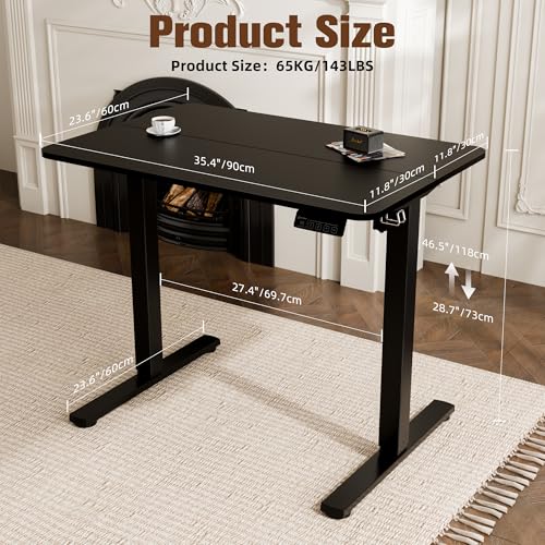 ERGOMAKER 35" Electric Standing Desk, Height Adjustable, Sit Stand Up Desk for Home Office & Computer Workstations, Memory Controller, Black ERGOMAKER