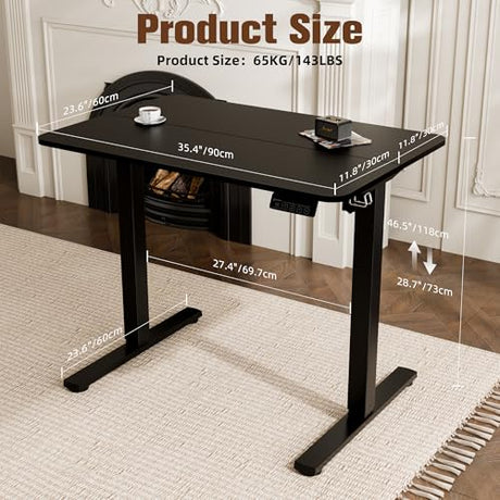 ERGOMAKER 35" Electric Standing Desk, Height Adjustable, Sit Stand Up Desk for Home Office & Computer Workstations, Memory Controller, Black ERGOMAKER