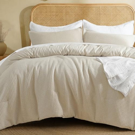David's Home Waffle Weave Comforter Set 2PCS Twin Size, Soft Breathable Lightweight Cozy Skin-Friendly Warm for All Season, Elegant Aesthetic Home Decor Bedding Set with Pillow Shams, Linen David's Home