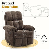Korser Recliner Chair, Swivel Rocker Recliner Chair for Adults, Small Recliners for Small Spaces, Upholstered Manual Recliner with Side Pockets, Nursery Rocking Chair for Living Room, Chenille, Brown