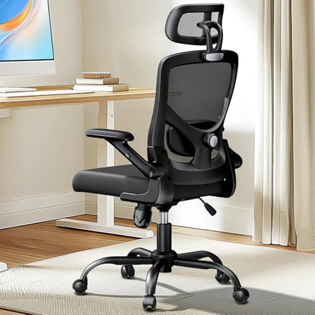 Marsail Ergonomic Mesh Office Chair High Back Desk Chair Adjustable Lumbar Support with Headrest Flip-Up Liftable Arms Swivel Computer Task Chair for Big and Tall People Marsail