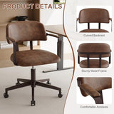 BFZ Mid Century Retro Home Office Desk Chair with Back, Faux Leather Adjustable Height Rolling Swivel Computer Task Armrests Chair for Home Office, Brown BFZ