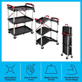 Collapsible Cart - Portable and Lightweight Folding Service Cart with 50lb Capacity Per Shelf - Multi Use Foldable Trolley with Wheels by Stalwart Stalwart