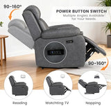 Betsy Furniture Soft Microfiber Power Reclining Chair, LED Light, Type-C and USB Charger, Recliner Smoke Gray 9052 (Power, Chair)
