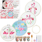 WKALXJ 4 Sets Embroidery Kits for Beginners to Advanced, Cross Stitch Kits Needlepoint Kits Crafts for Adults, Needle Point Kits with Flamingo Plant Pattern(Advanced Flamingo)