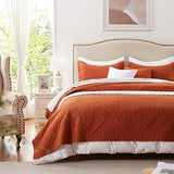 LEAONME Quilt Set King Size 3 Pieces, Lightweight Burnt Orange/Rust Bedspread-98''x106'', Soft Microfiber Summer Quilt, Luxurious Warm Coverlet Set for All Seasons (Includes 1 Quilt, 2 Shams) LEAONME