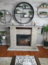 Dimplex Featherston Electric Fireplace with Mantel Surround Package | Pine with Gray Stone-Look, Includes 28" Electric Firebox Heater | 1500W | LED Flames | Remote Control | #GDS28L8-1152LR DIMPLEX