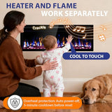 Kucreiheat 50" WiFi Electric Fireplace with Crackling Sound, Smart Linear Recessed & Wall Mount Heater, 750/1500W, App & Remote Control, Log Flame Kucreiheat