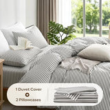 JELLYMONI 100% Natural Cotton 3pcs Striped Duvet Cover Sets,White Duvet Cover with Grey Stripes Pattern Printed Comforter Cover,with Zipper Closure & Corner Ties(Queen Size) JELLYMONI
