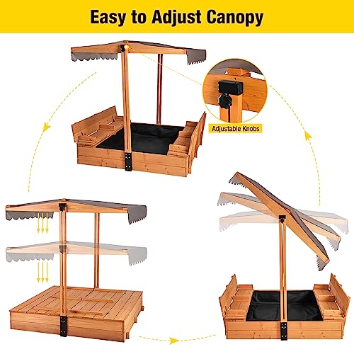 Aivituvin Kids Sand Boxes with Canopy Sandboxes with Covers Foldable Bench Seats, Children Outdoor Wooden Playset - Upgrade Retractable Roof (47x47Inch) - WoodArtSupply