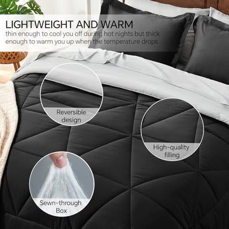 BEDELITE Twin XL Comforter Set 5 Pieces Bed in A Bag - Soft Microfiber Reversible Twin Extra Long Black Bed Set with Comforters, Sheets, Pillowcase & Sham, Cozy Bedding Sets for College Dorm Room BEDELITE