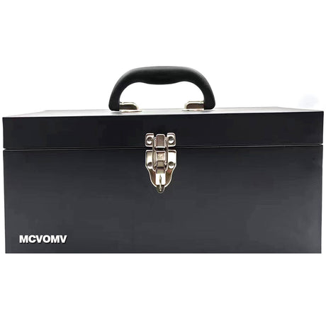 16" Portable Metal Toolbox Large Tool Box 18-Gauge Fishing Tackle Box Tool Box Drawer Organizer Steel Tool Box With Metal Latch and Handle Black Mcvomv