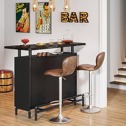 Tribesigns Modern Industrial Home Bar Table with Storage Shelf and Faux Marble Top