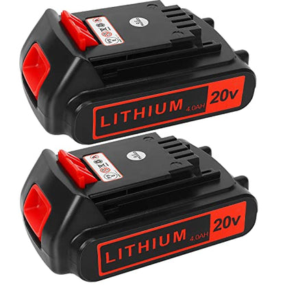 Battery 20v for BLACK+ DECKER Lithium: Batteries 20 Volt Max 4.0 ah Replacement Compatible with Cordless Power Tools XR Li- ion 2 Pack 20volt Drill LBXR20 LBXR2020 LBX20 LBXR2520 LB2X4020 LB2 - WoodArtSupply