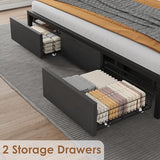 GarveeHome King Size Bed Frame with Storage Headboard, Black King Platform Bed with 2 Large Drawers and Charging Station, Industrial No Box Spring Needed Bedframe GarveeHome
