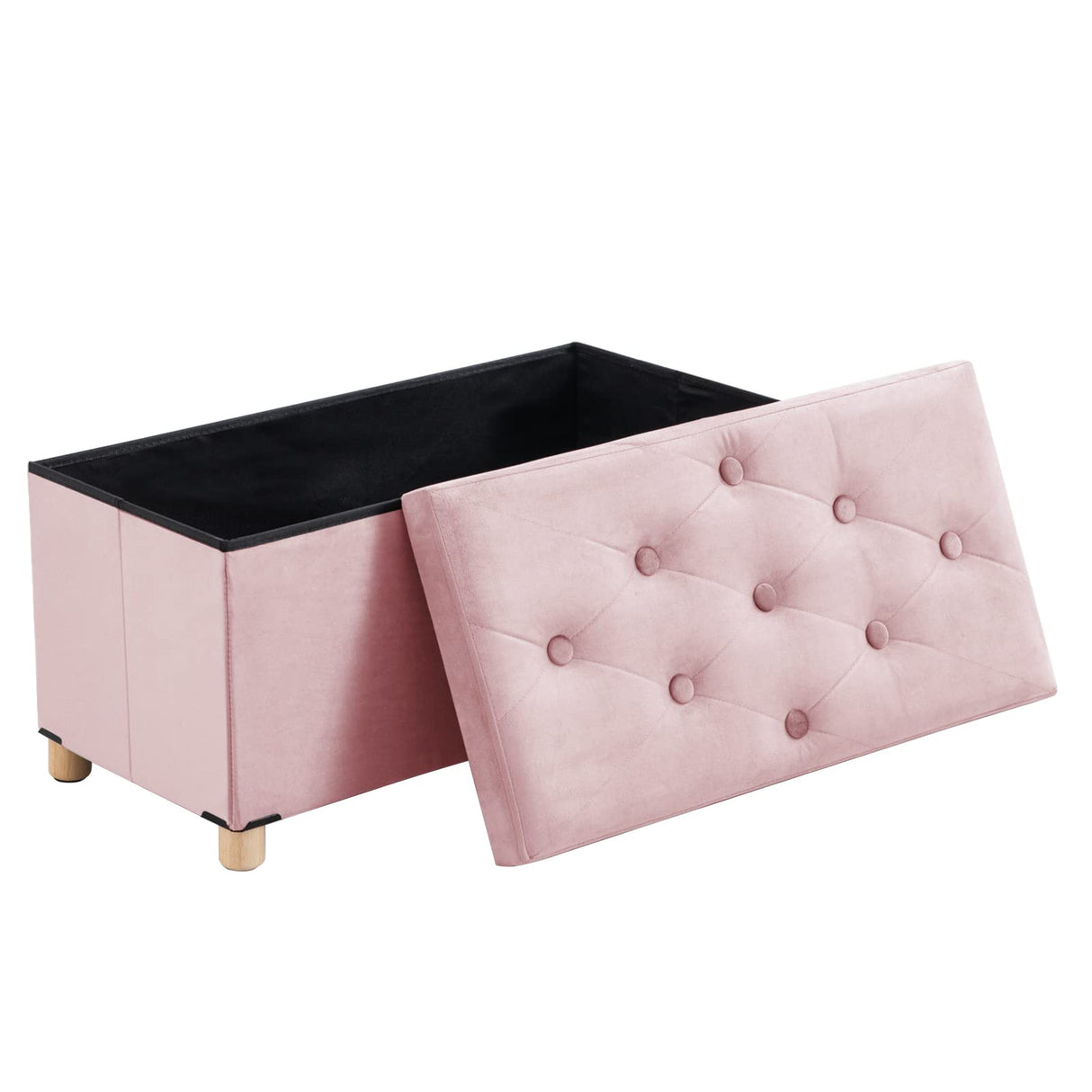 BRIAN & DANY 30 Inches Folding Storage Ottoman Bench, Ottoman with Storage for Living Room, with Wooden Feet and Lid, Pink BRIAN & DANY