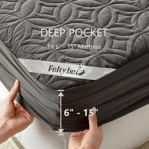 FELTYBED Full Size 54"x75" Waterproof Mattress Protector, Soft Bed Grey Mattress Cover Full, Breathable Mattress Pad Cover with Deep Pocket 6"- 15", Noiseless Washable FELTYBED