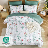 Drucon Comforter Set King Size, 7 Pieces White Green Floral Botanical Comforter Sets, Reversible Bed in a Bag Soft Lightweight Microfiber Bedding Sets for All Seasons (90"x104") Drucon