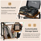 LELELINKY Record Player Stand, Adjustable Guitar Stand for Acoustic Guitar, Electric Guitar, Bass, Turntable Stand with Vinyl Display Shelf Storage Up to 150 Albums,Brown End Table for Music Room LELELINKY
