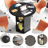 ZONVEOKE Small Conference Table for 2-4 People, 31.5" Round Meeting Table with 2-Layer Storage Shelf for Space Saving, Mid-Century Modern Seminar Boardroom Desk for Office Conference Room ZONVEOKE