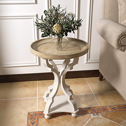 COZAYH Rustic Farmhouse Cottagecore Accent End Table, Natural Tray Top Side Table Nightstand for Family, Dinning or Living Room, Handcrafted Finish, Modern, Concave Legs - WoodArtSupply