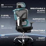 TECHREST Ergonomic Office Chair with Footrest, Big and Tall Home Desk Chair, High Back Rolling Computer Chair with 3D Arms and Lumbar Support, Comfortable Gaming Chair, Swivel Mesh Chairs, Black TECHREST
