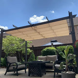 PURPLE LEAF 10' X 10' Outdoor Retractable Pergola with Sun Shade Canopy Patio Metal Shelter for Garden Porch Beach Pavilion Grill Gazebo Modern Yard Grape Trellis Pergola, Beige PURPLE LEAF