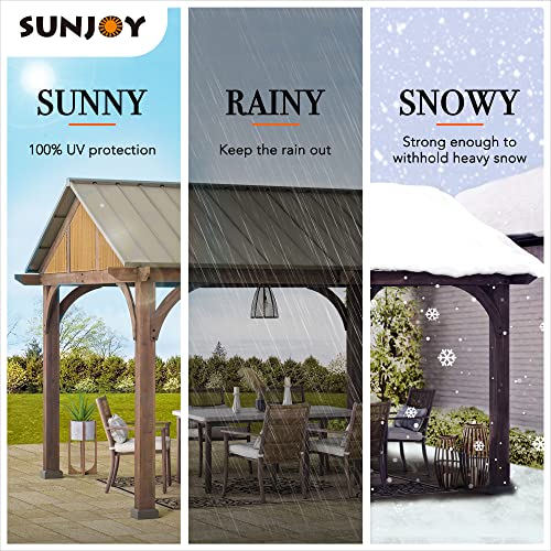 Sunjoy 12 x 14 ft. Hardtop Gazebo Premium Brown Cedar Wood Frame Gable Roof Gazebo with Ceiling Hook by SummerCove - WoodArtSupply