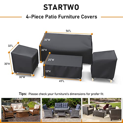 STARTWO Outdoor Furniture Cover Waterproof, Patio Furniture Covers 4 Piece Set, Heavy Duty 500D Patio Furniture Set Cover for Chairs, Couch, Table Coffee, Black STARTWO